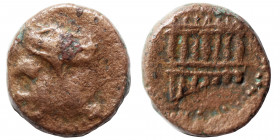 SYRIA. Caesarea Paneas. Pseudo-autonomous issue, time of Marcus Aurelius, 161-180. Ae (bronze, 1.32 g, 11 mm). Head of Pan left. Rev. Syrinx. Meshorer...