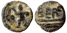 PHOENICIA. Berytus, 1st century AD. Ae (bronze, 0.90 g, 11 mm). Marsyas standing left, holding wine-skin. Rev. BER. Prow right. RPC I -; SNG Cop. 89. ...