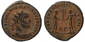 Diocletian, 284-305. Antoninianus (bronze, 3.63 g, 21 mm), Cyzicus. IMP C C VAL DIOCLETIANVS P F AVG Radiate, draped and cuirassed bust. Rev. CONCORDI...