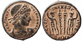Constantine I, 307/10-337. Follis (bronze, 2.47 g, 17 mm), Nicomedia. CONSTANTINVS MAX AVG. Diademed, draped and cuirassed bust right. Rev. GLORIA EXE...