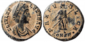 Helena, 324-328/30. Follis (bronze, 1.39 g, 16 mm), Constantinople. FL IVL HE-LENAE AVG Diademed and draped bust of Helena to right. Rev. PAX PVBLICA•...