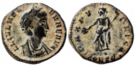 Helena, 324-328/30. Follis (bronze, 1.63 g, 15 mm), Constantinople. FL IVL HE-LENAE AVG Diademed and draped bust of Helena to right. Rev. PAX PVBLICA•...