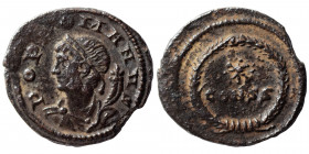 Commemorative Series, 330-354. Follis (bronze, 0.93 g, 15 mm), Constantinopolis, 330. POP ROMANVS Laureate and draped bust of Genius to left, with cor...