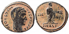 Divus Constantine I, died 337. Follis (bronze, 1.80 g, 16 mm), Alexandria. D V CONSTANTINVS PT AVGG, veiled, draped and cuirassed head right. Rev. Con...