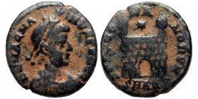 Magnus Maximus 383-388. Follis (bronze, 1.22 g, 14 mm), Aquileia. D N MAG MA-XIMVS P F AVG diademed, draped and cuirassed bust right. Rev. SPES ROMANO...