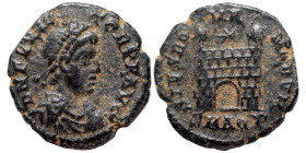 Flavius Victor, 387-388. Follis (bronze, 1.36 g, 14 mm), Aquileia. DN FL VICTOR P F AVG diademed, draped and cuirassed bust right. Rev. SPES ROMANORVM...