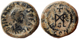 Marcian, 450-457. Nummus (bronze, 1.06 g, 11 mm), Constantinople. D N MARCIANVS P F AV diademed, draped and cuirassed bust right. Rev. Monogram in wre...