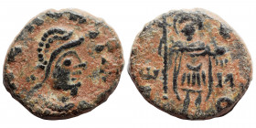 Zeno, 476-491. Nummus (bronze, 1.09 g, 11 mm), Uncertain mint. Unclear Zeno legend; Bust of Zeno, helmeted, pearl-diademed, draped, cuirassed, right. ...