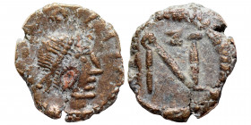 Zeno, 476-491. Nummus (bronze, 0.69 g, 10 mm). Thessalonica. D N ZENO AV Pearl-diademed, draped, and cuirassed bust right. Rev. Zeno monogram 1 within...