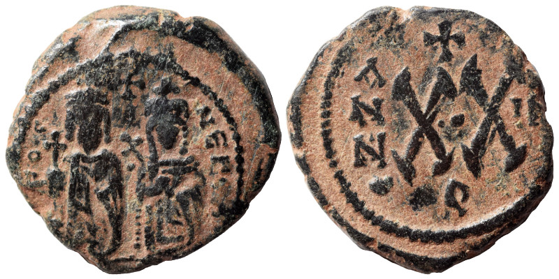 Phocas, with Leontia, 602-610. Half Follis (bronze, 5.92 g, 22 mm). Antioch, RY ...