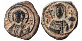 Alexius I Comnenus, 1081-1118. Tetarteron (bronze, 2.45 g, 19 mm), Constantinople. IC - XC Facing bust of Christ Pantokrator. Rev. + AΛ[Є ΔЄC]. Crowne...