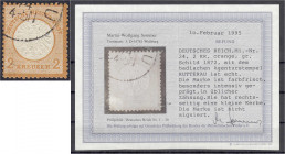 Deutschland
Deutsches Reich
2 Kreuzer großer Brustschild 1872, gestempelt mit dem badischen Agenturstempel ,,KUTTERAU" ist echt. Die Marke ist farbf...