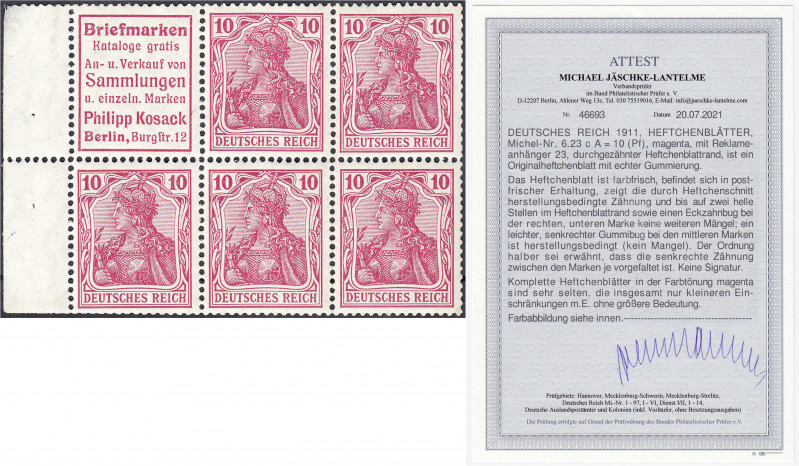 Deutschland
Deutsches Reich
10 Pf. Germania (Heftchenblatt) 1911, postfrisches...