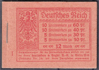 Deutschland
Deutsches Reich
Germania und Ziffern 1921, postfrisches Markenheftchen in durchschnittlicher Erhaltung. Mi. 900,-€.
** Michel MH 15 A....