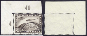Deutschland
Deutsches Reich
4 M Südamerika 1930, sauber gestempelt aus der linken oberen Bogenecke, Oberrand etwas abgetrennt, geprüft Schlegel BPP....