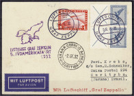 Deutschland
Deutsches Reich
1 M Polarfahrt + 20 Pf. ZD Flugpost 1930/31, schön gestempelte 1 M Polarfahrt mit zwei Zusammendrucken auf Karte, leicht...
