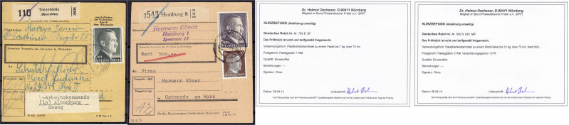 Deutschland
Deutsches Reich
1 RM + 2 RM A. Hitler 1942, zwei Paketkarten, dabe...