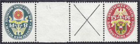 Deutschland
Deutsches Reich
Zusammendrucke
Nothilfe 1929, ungebrauchter Zusammendruck 8+Z+X+15. Mi. 480,-€.
* Michel KZ 16.