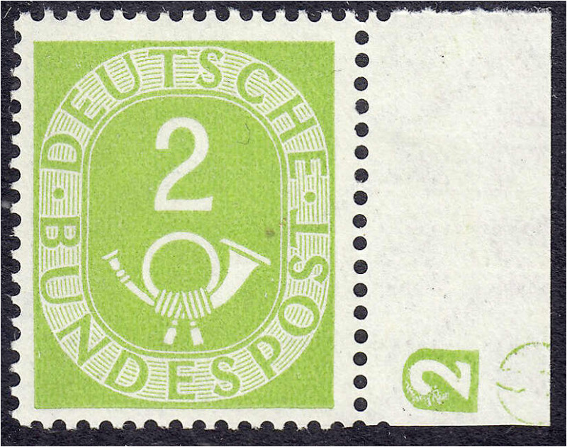 Deutschland
Bundesrepublik Deutschland
2 Pf. Posthorn 1951, postfrischer Erhal...