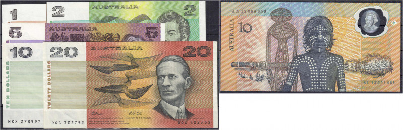 Ausland
Australien
6 Scheine zu 1, 2, 5, 10 u. 20 Dollar o.D. (1974-1994) und ...