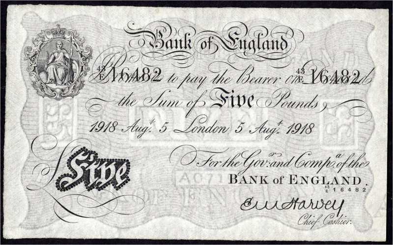 Ausland
Grossbritannien
Bank of England, 5 Pounds 5.8.1918. London
II, selten...