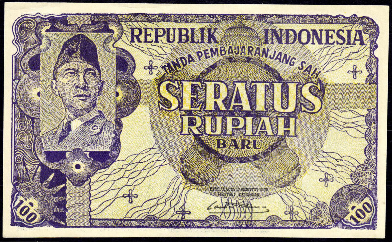 Ausland
Indonesien
100 Rupiah 17.8.1949. II, leichte Flecken. Pick 35G.