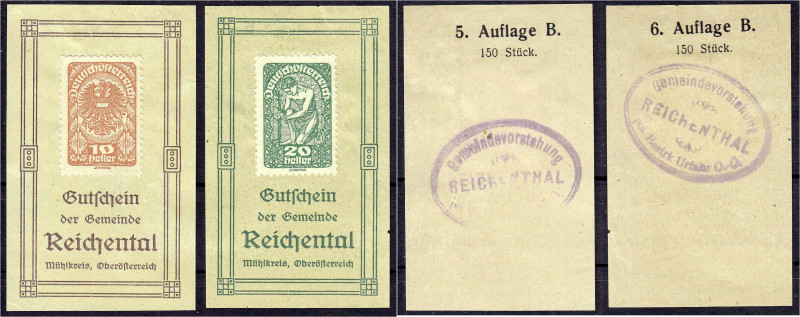 Ausland
Österreich
Notgeld Reichental, Briefmarkengeld zu 10 u. 20 Heller o.D....