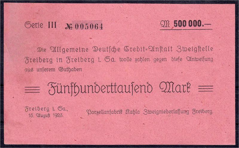 Deutsches Notgeld und KGL
Freiberg (Sachsen)
Porzellanfabrik Kahla Zweignieder...