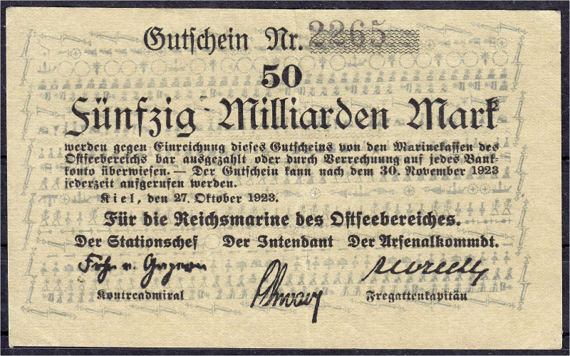 Deutsches Notgeld und KGL
Kiel (Schleswig Holstein)
Reichsmarine Ostseebereich...