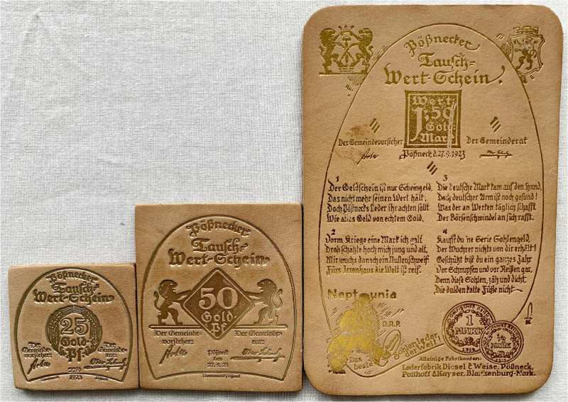 Deutsches Notgeld und KGL
Pößneck (Thüringen)
3 Scheine zu 25 u. 50 Goldpfenni...