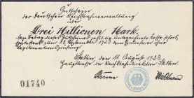 Deutsches Notgeld und KGL
Stettin (Pommern)
Reichsbahndirektion, 3 Mio. Mark 11.8.1923. Ohne Wz.
II