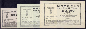 Deutsches Notgeld und KGL
Thorn (Westpreußen)
3 Scheine unter Deutscher Besatzung, 50 Groschen, 1 u. 5 Zloty 9.9.1939. Der Beauftragte der Zivilverw...