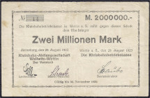 Deutsches Notgeld und KGL
Wettin (Prov. Sachsen)
Kleinbahn Akt.-Gesellschaft, Wallwitz Wettin, Betriebskasse, 2 Mio. Mark 29.8.1923. Keller nur 5 Mi...