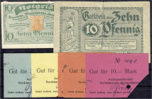 Lots
Deutschland
Insgesamt 7 Scheine, 5 X der Stadt Grohn (1914), 1 X Dresden Burkhardt & Polomski 1.1.1919 und 1 X Dresden-Altstadt Deutsche Propag...