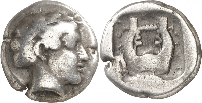 (430-400 a.C.). Jonia. Colofón. Dracma. (S. 4344 var) (SNG. Múnich, 538). 5,38 g...