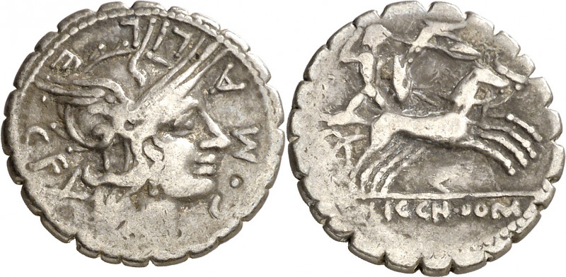 (hacia 118 a.C.). Gens Poblicia. Denario. (Bab. 1) (Craw. 282/3). 3,81 g. BC+.