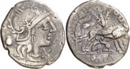 (hacia 137 a.C.). Gens Pompeia. Denario. (Bab. 1) (S. 1a) (Craw. 235/1c). 3,87 g. MBC-.