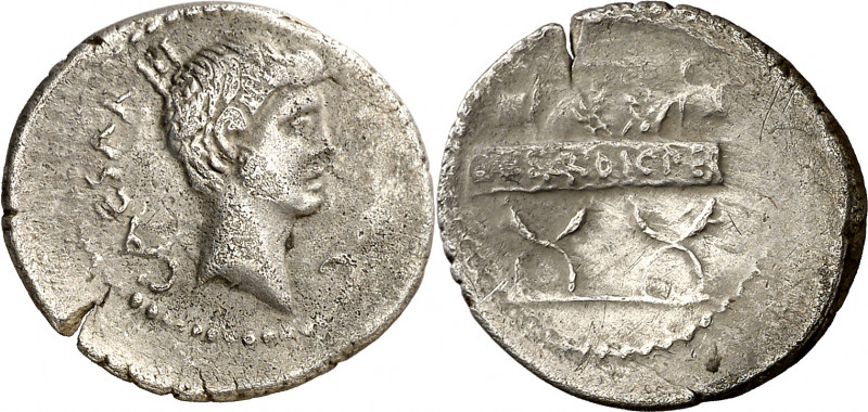 (42 a.C.). Octavio Augusto. Denario. (Spink 1536) (S. 55) (Craw. 497/2a). 3,71 g...