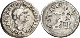 (70 d.C.). Vespasiano. Denario. (Spink 2285) (S. 94h) (RIC. 29). 3,15 g. MBC-.