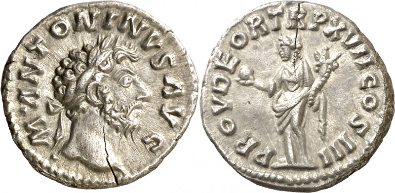 (163 d.C.). Marco Aurelio. Denario. (Spink 4925 var) (S. 526e) (RIC. 66). Grieta...