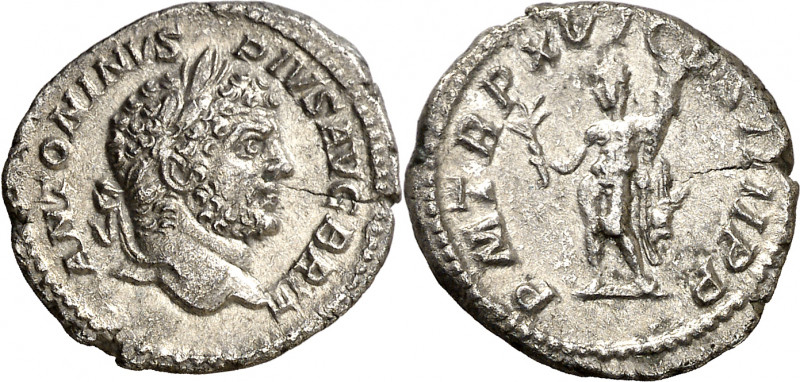 (213 d.C.). Caracalla. Denario. (Spink 6828) (S. 220) (RIC. 206a). Pequeña griet...