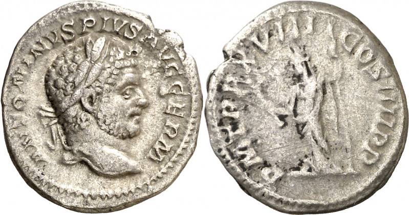 (215 d.C.). Caracalla. Denario. (Spink 6841) (S. 314) (RIC. 268). 3,03 g. MBC/MB...