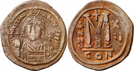 (541-542 d.C.). Justiniano I. Constantinopla. Follis. (Ratto 507) (S. 163). 21,84 g. MBC-.