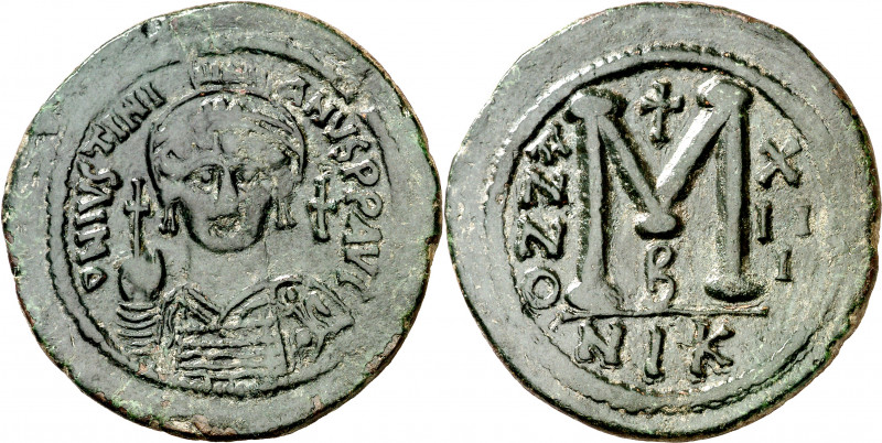 (539-540 d.C.). Justiniano I. Nicomedia. Follis. (Ratto 586) (S. 201). Pátina ve...