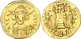 Constantino IV, Heraclio y Tiberio (668-680). Constantinopla. Sólido. (Ratto falta) (S. 1154). 4,43 g. MBC.