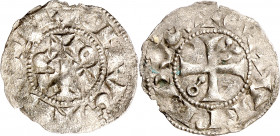 Comtat del Rosselló. Gausfred III (1115-1164). Perpinyà. Diner. (Cru.V.S. 113) (Cru.C.G. 1899). Ex Áureo 20/04/2005, nº 110. Rara. 0,55 g. MBC.