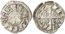 Pere I (1196-1213). Barcelona. Òbol. (Cru.V.S. 301) (Cru.C.G. 2110). Vellón rico. Rara así. 0,40 g. EBC.