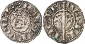 Jaume I (1213-1276). València. Diner. (Cru.V.S. 316) (Cru.C.G 2130). Tercera emisión. Curioso busto. Pátina de monetario. 0,75 g. MBC.