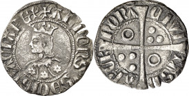 Alfons III (1327-1336). Barcelona. Croat. (Cru.V.S. 366) (Cru.C.G. 2184b). Flores de seis pétalos en el vestido. Letras A sin travesaño. La D es una E...