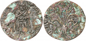 Pere III (1336-1387). Florí falso de época en cobre. Ceca no visible. Oxidaciones. 2,37 g. (BC+).